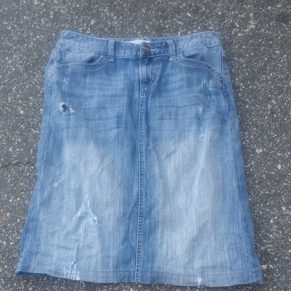 Maurices Light Blue Distressed Denim Skirt